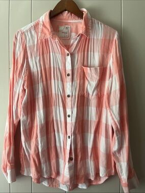 Light Coral & White Buffalo Check Button-Up Shirt